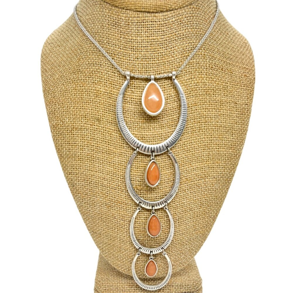 LUCKY BRAND PINK GEM STONE MOTHER OF PEARL CASCADING PENDANT NECKLACE STATEMENT